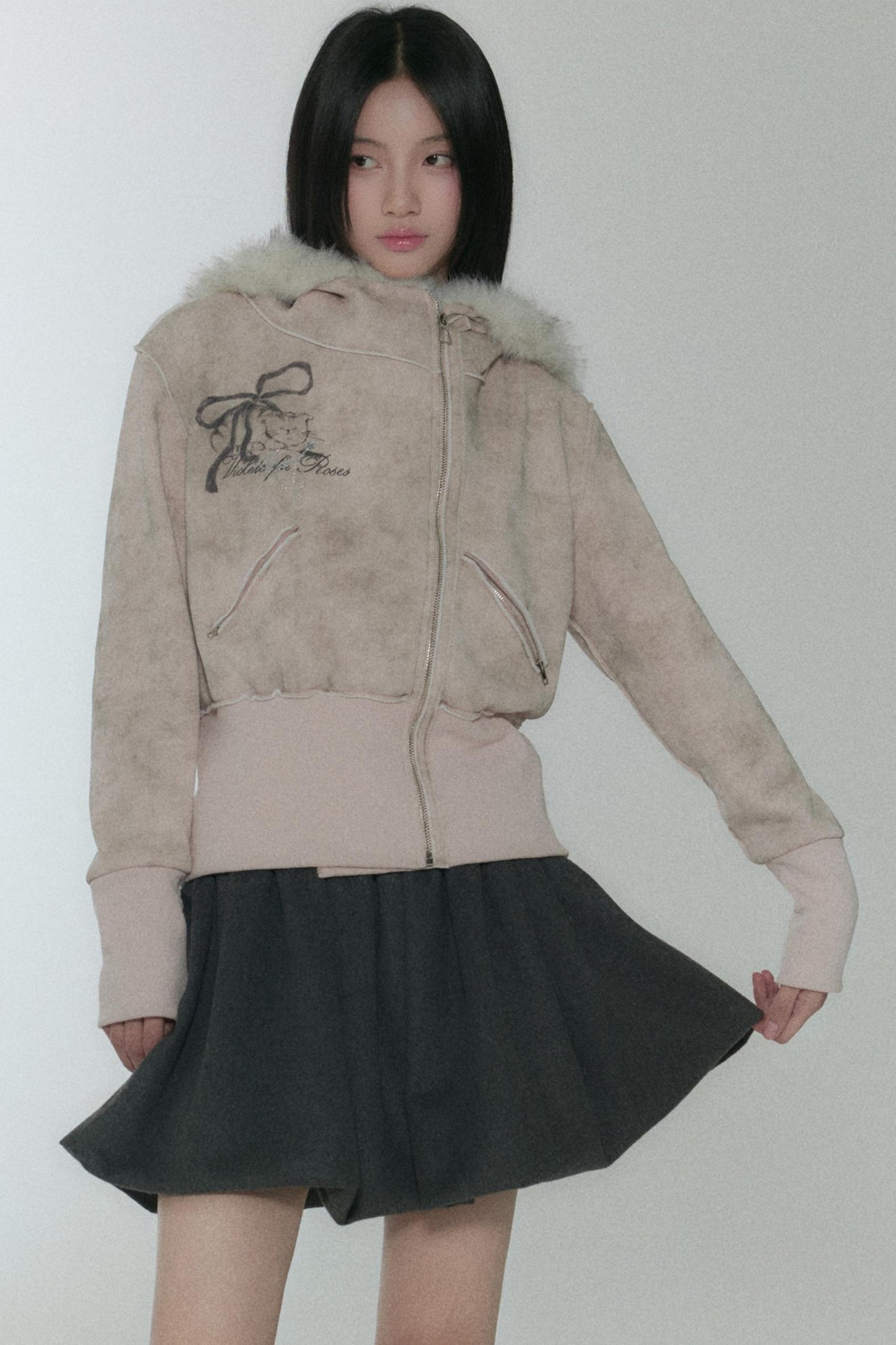 Pink Polka Dot Pleated Skirt