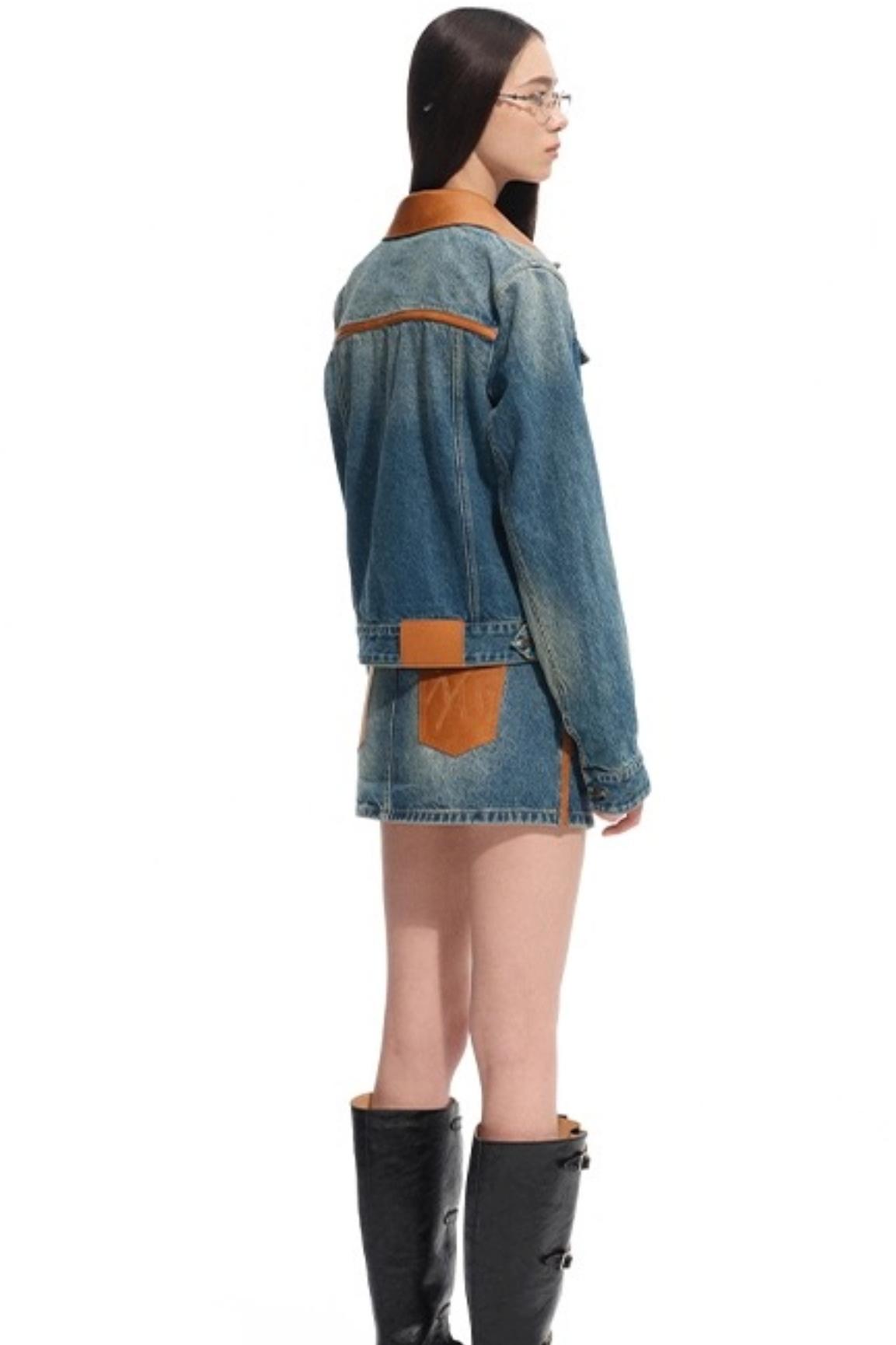 Modern Retro Twill Patchwork Hip Skirt