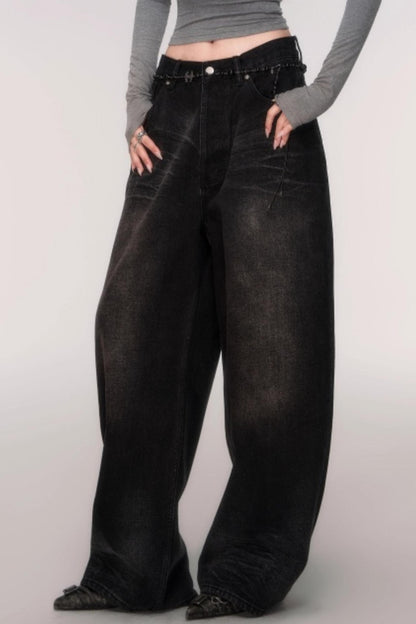 Washed High-Waisted Wide-Leg Jeans