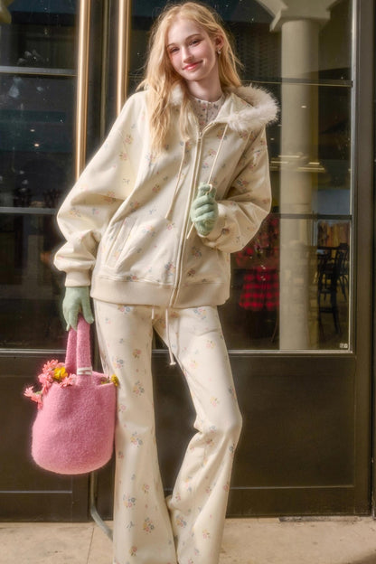 Floral Milky Way Fur Collar Jacket Set-Up