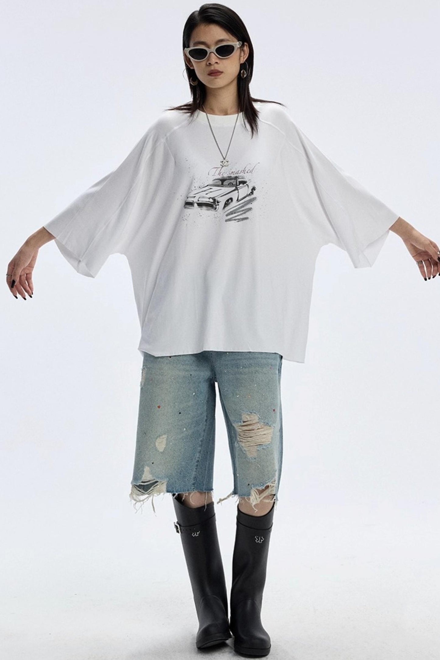 Vintage Car Print Cropped T-Shirt