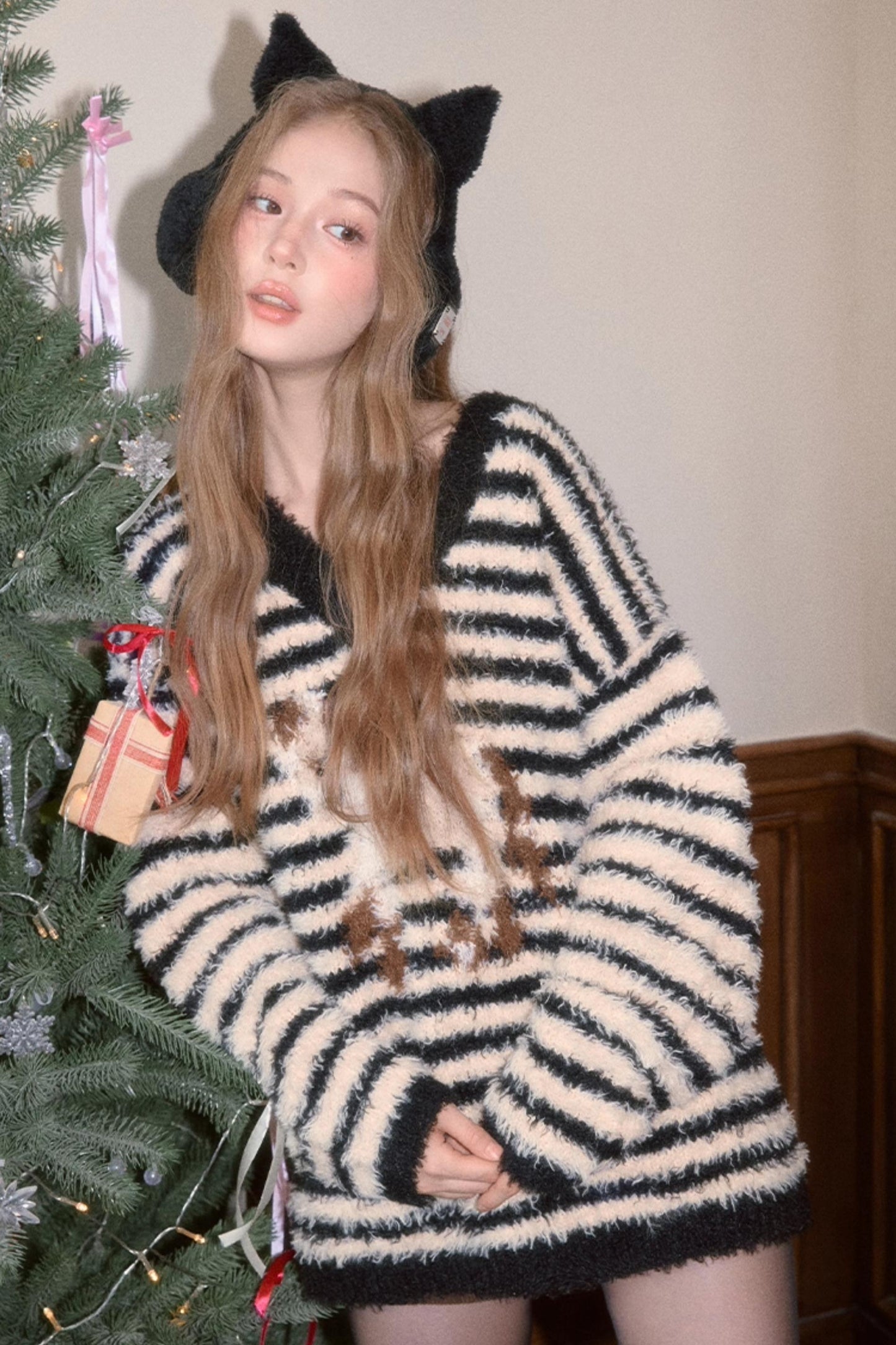 Sweet Striped V-Neck Sweater