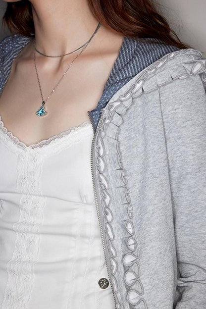 Fake Two-Piece Raglan Sleeve Hooded Jacket