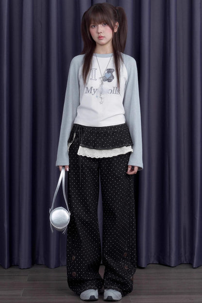 Detachable Skirt Polka Dot Jeans