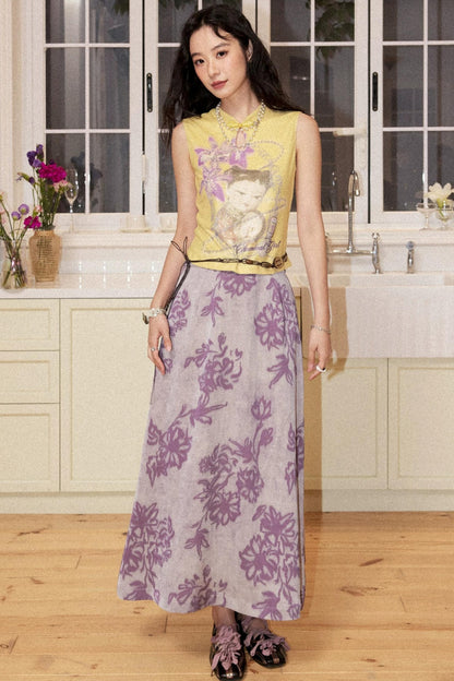 Neon Floral Slit Skirt