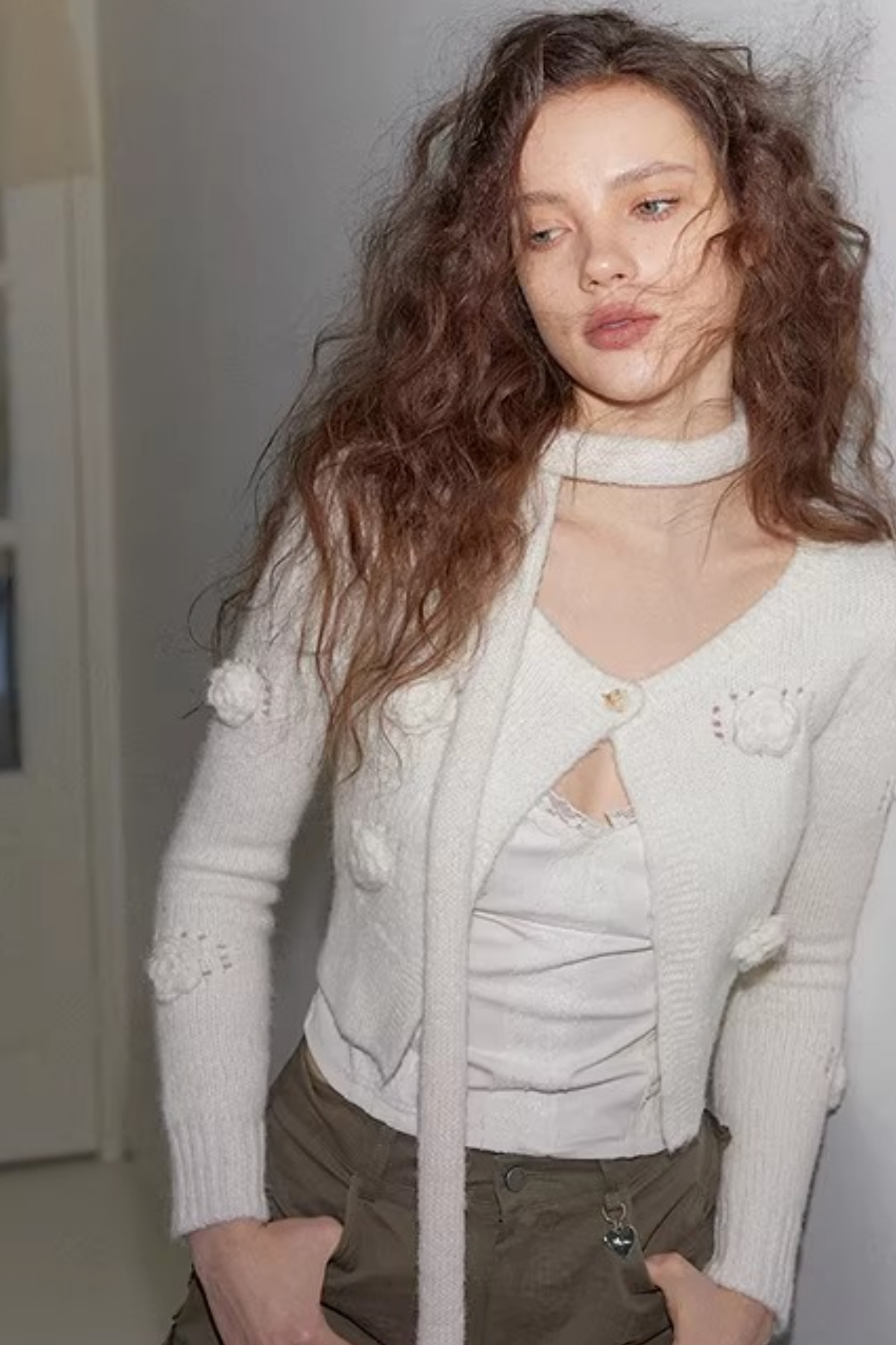 Uena White Floral Knit Cardigan