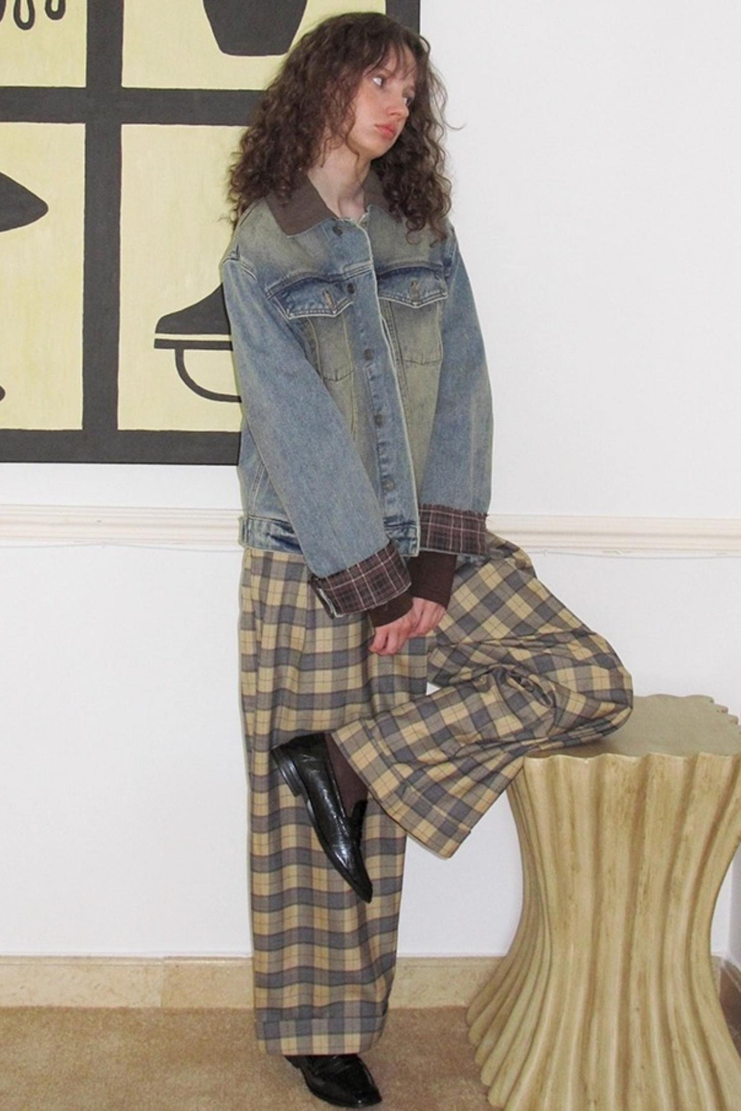 Autumn Plaid Denim Jacket