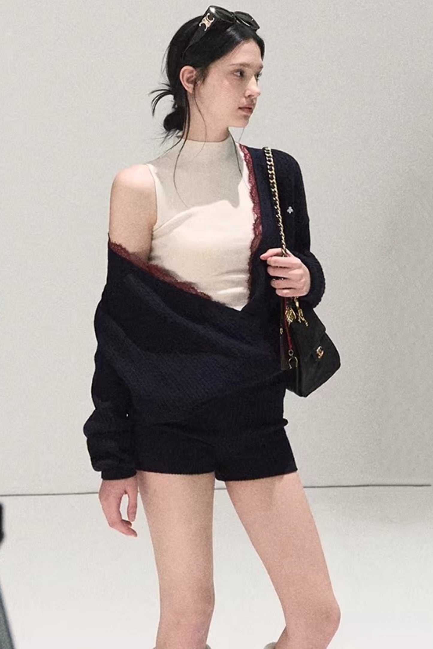 Silk-Gloss Wool Lace Sweater Set-Up