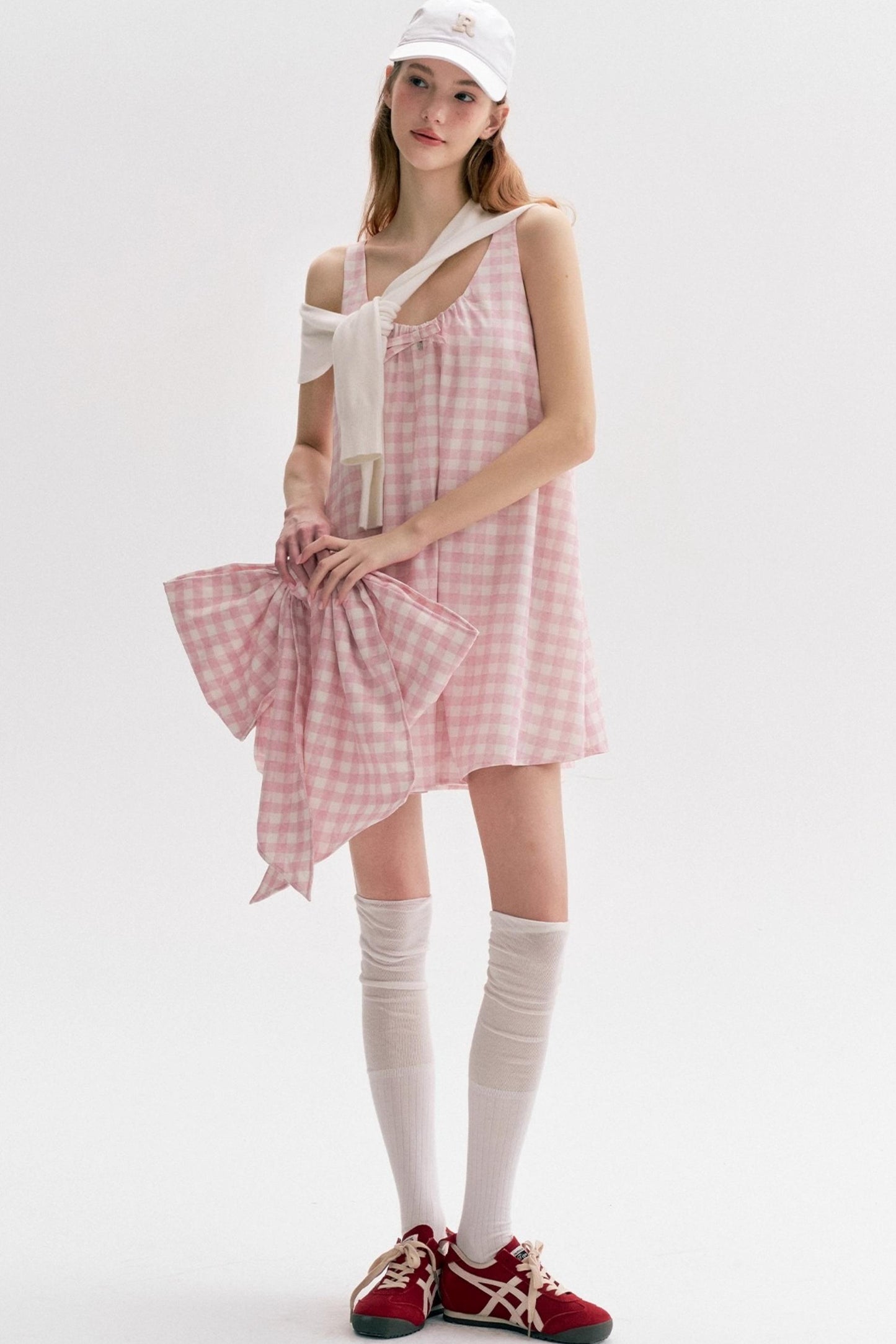 Custom Pink Plaid Pleated Short Dress