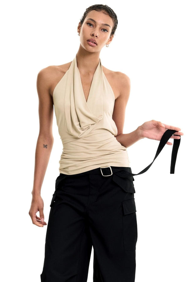 Chain-Tie Halterneck Swing-Neck Camisole Top