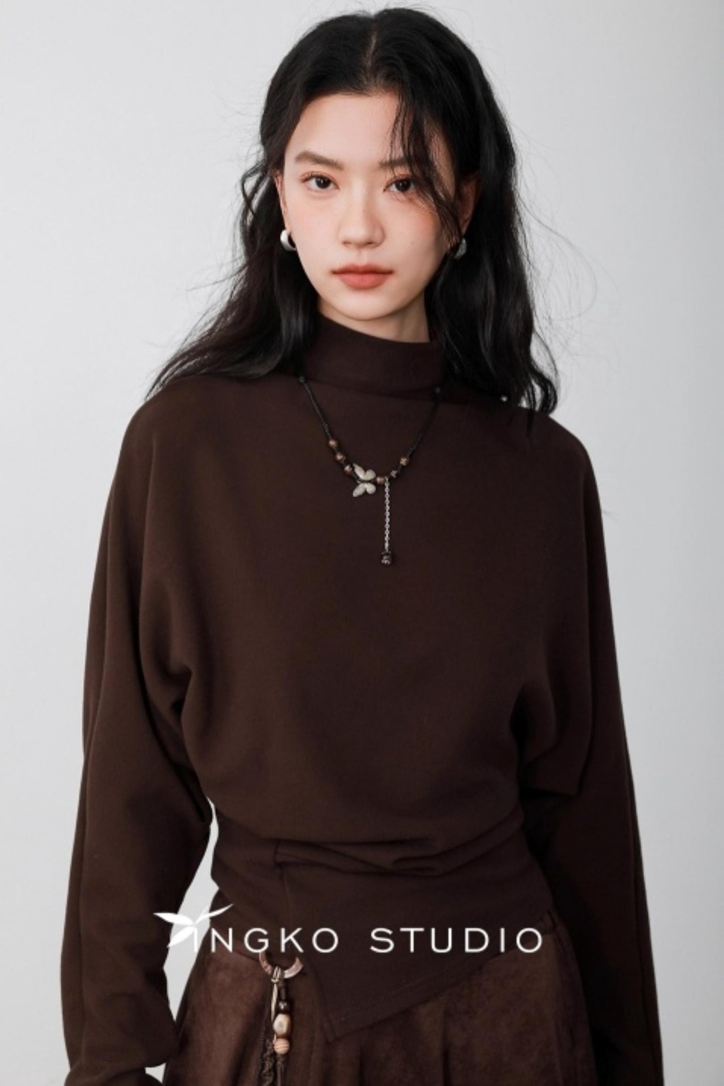 Chestnut Brown Velvet Pleated Top
