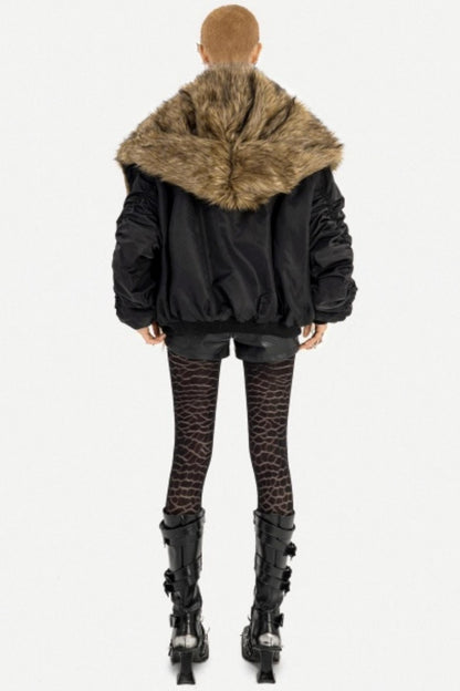 Gothic Fur Collar Cotton Parka Coat
