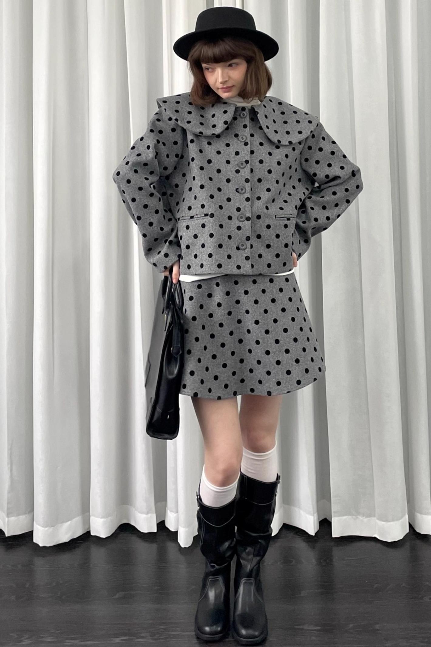Gray Polka Dot Preppy Suit Set-Up