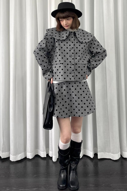Gray Polka Dot Preppy Suit Set-Up