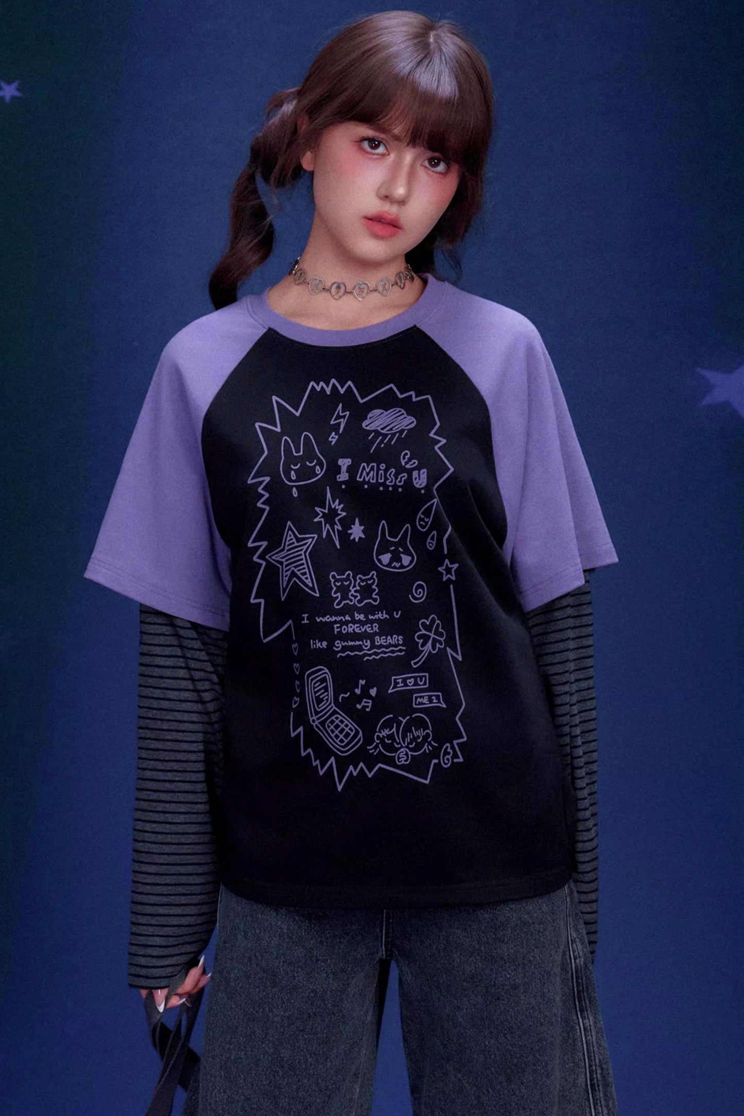 Graffiti Print T-Shirt Jeans Set-Up