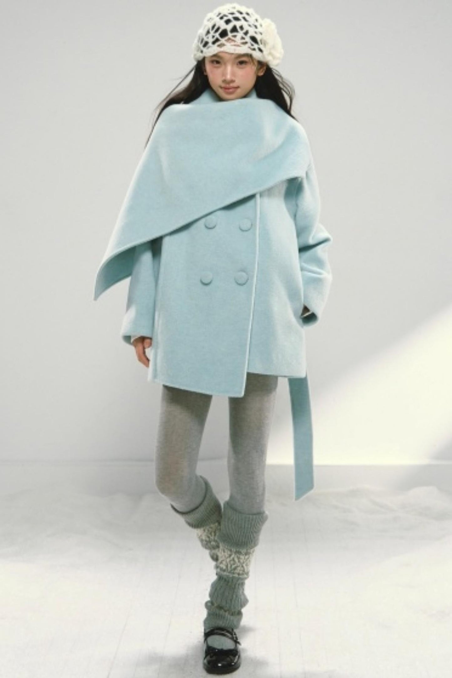 Shawl Cape Tie-Up Wool Coat