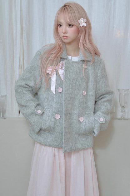 Light Grey Water Ripple Woolen Coat