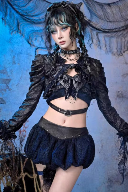 Shiny Pleated Leather Jacket