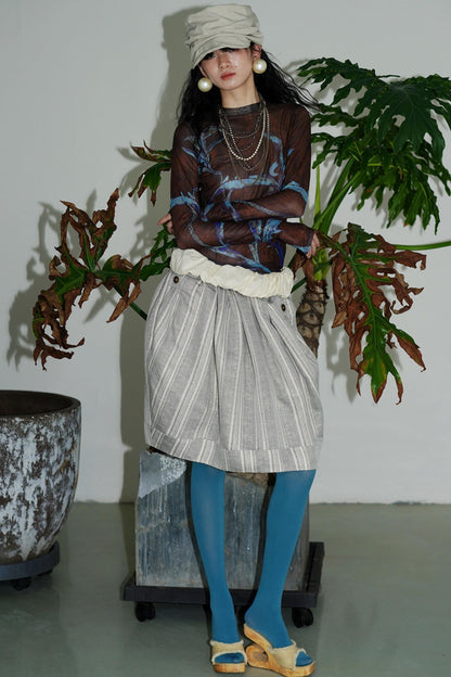 Chinese Mesh Cutout Long-Sleeved Top