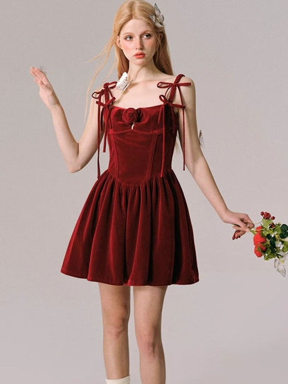 Velvet New Year's Red Halter Dress