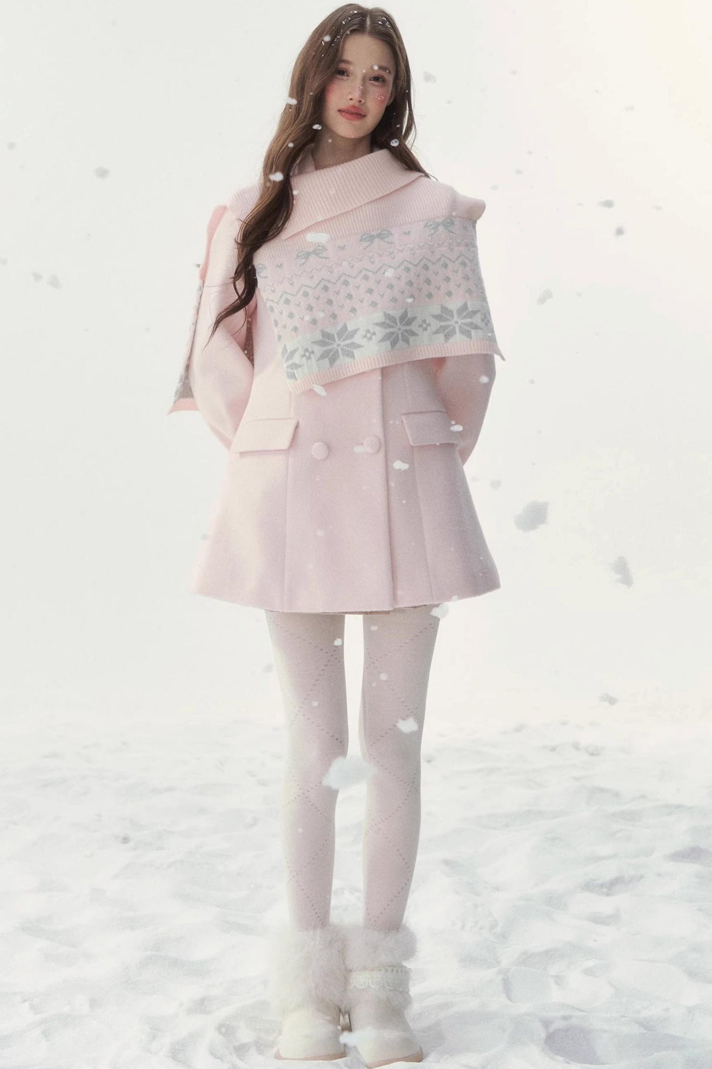 Double-Breasted Fur Collar Coat Set-Up