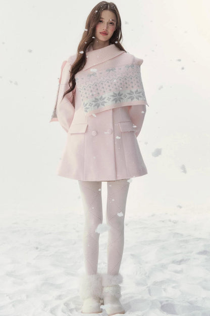 Double-Breasted Fur Collar Coat Set-Up