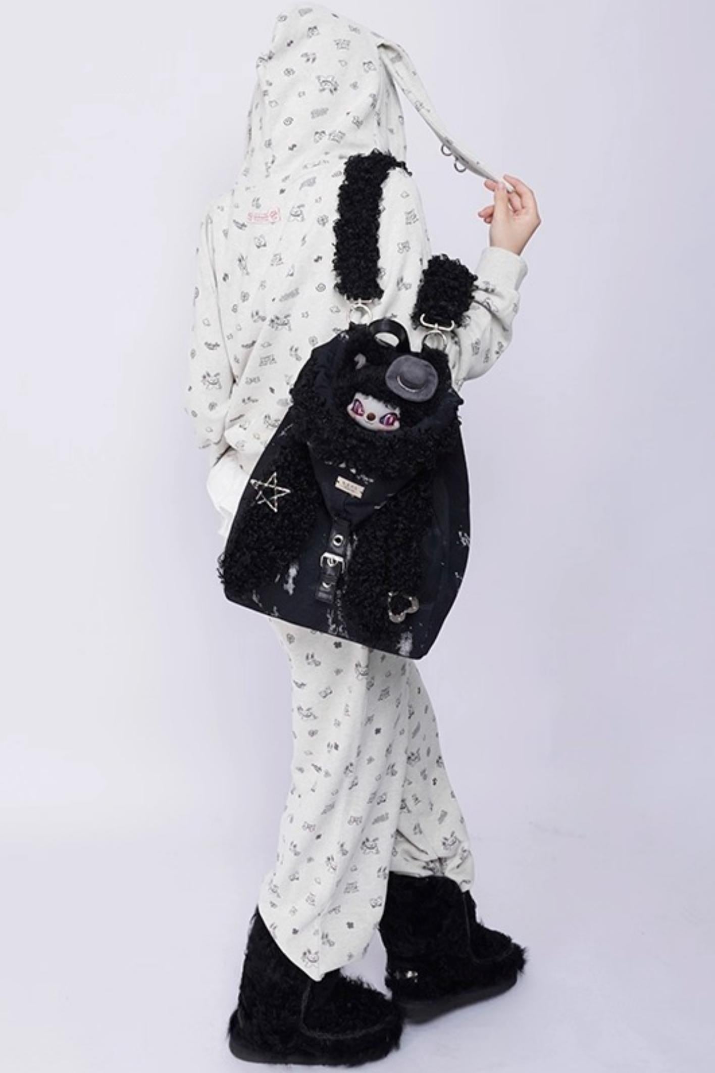 Cute Furry Rabbit Ears Backpack