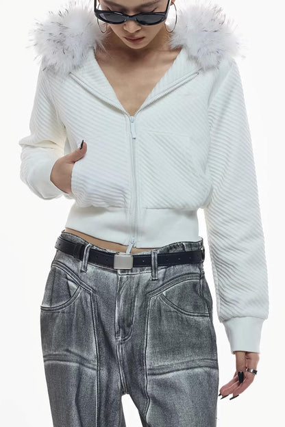 Jacke aus Twill mit abnehmbarem Pelzkragen