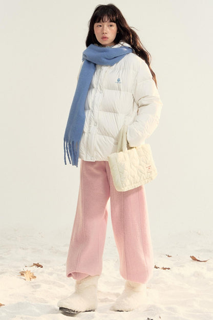 Pink Woolen Drawstring Casual Pants