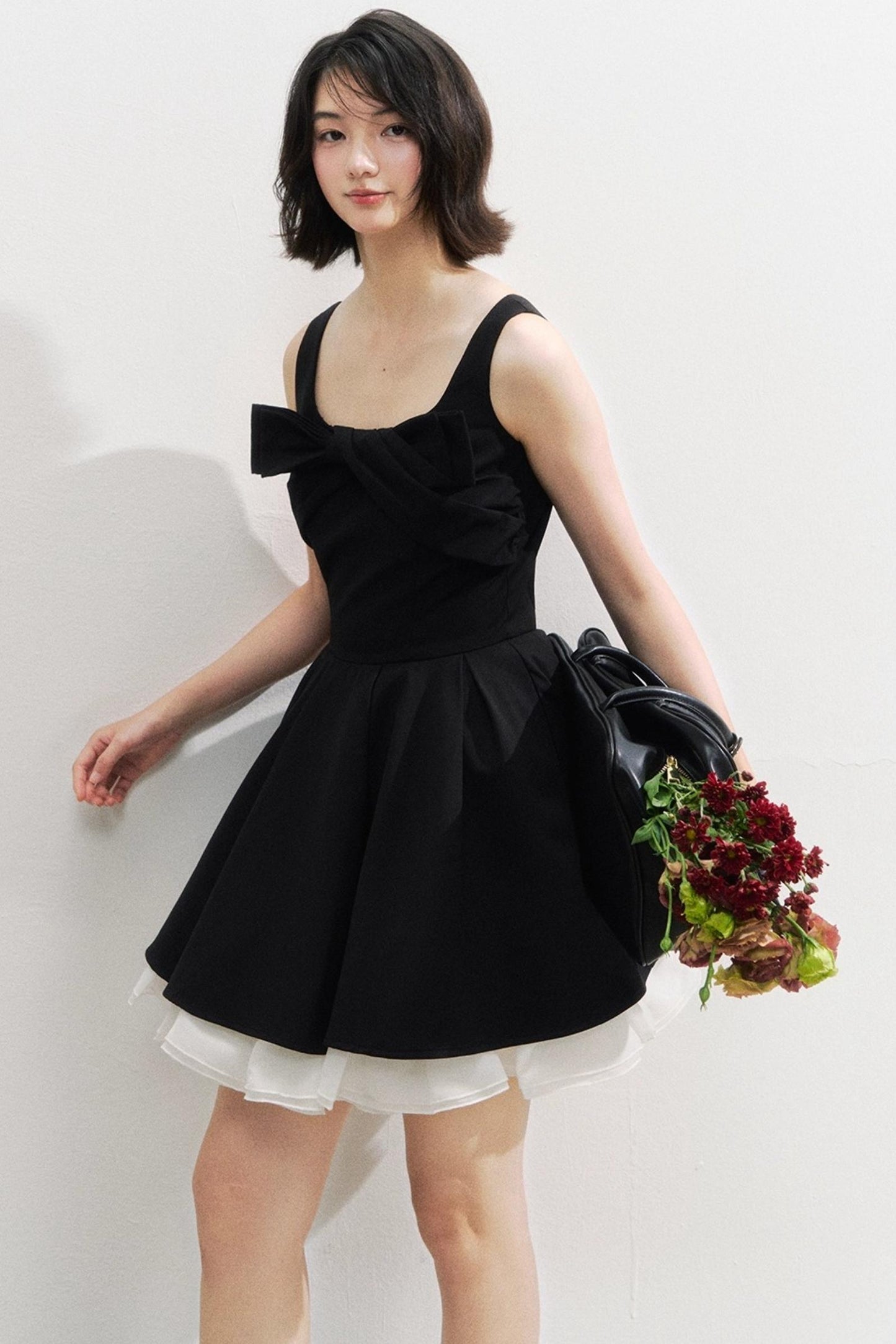 Black Bow Puffy Dress