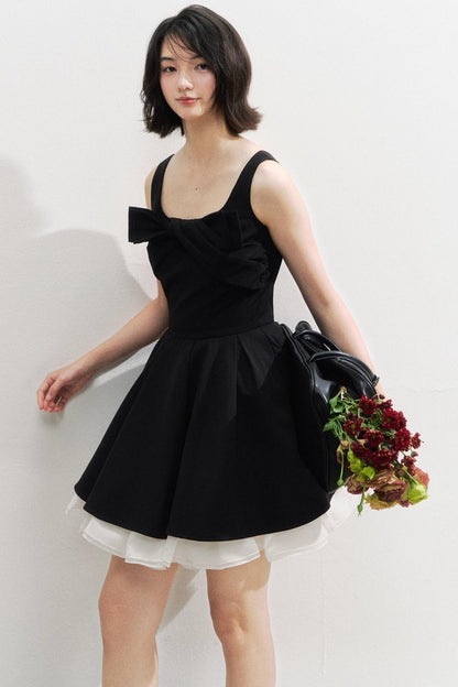 Black Bow Puffy Dress