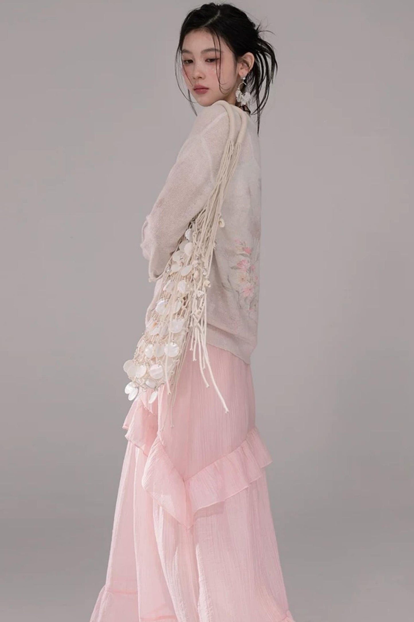 Pink Lyocell Pleated Skirt