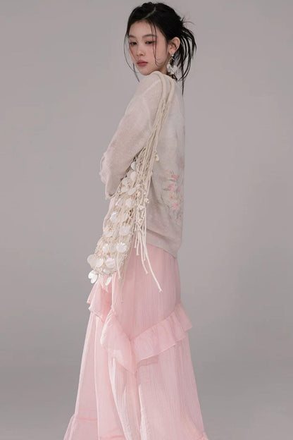 Pink Lyocell Pleated Skirt