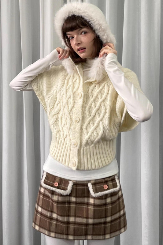 Off-White Fur Collar Knit Sweater Jacket