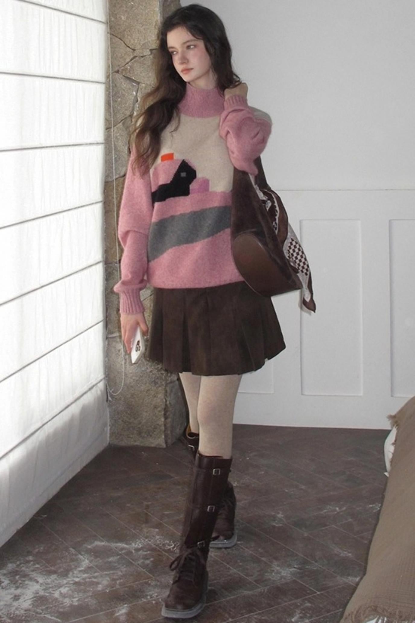 Pink Vintage Cashmere-Like Turtleneck Sweater