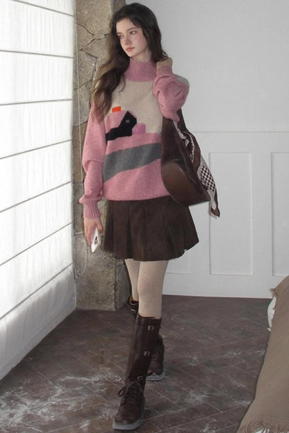 Pink Vintage Cashmere-Like Turtleneck Sweater