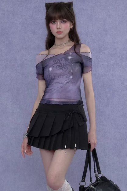 Chemisier violet en résille superposée