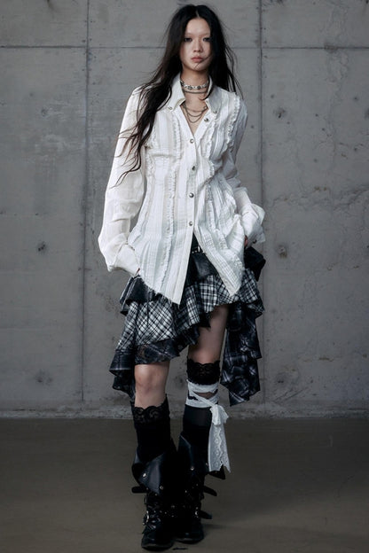 Vintage Lace V-Neck Bubble Sleeve Shirt