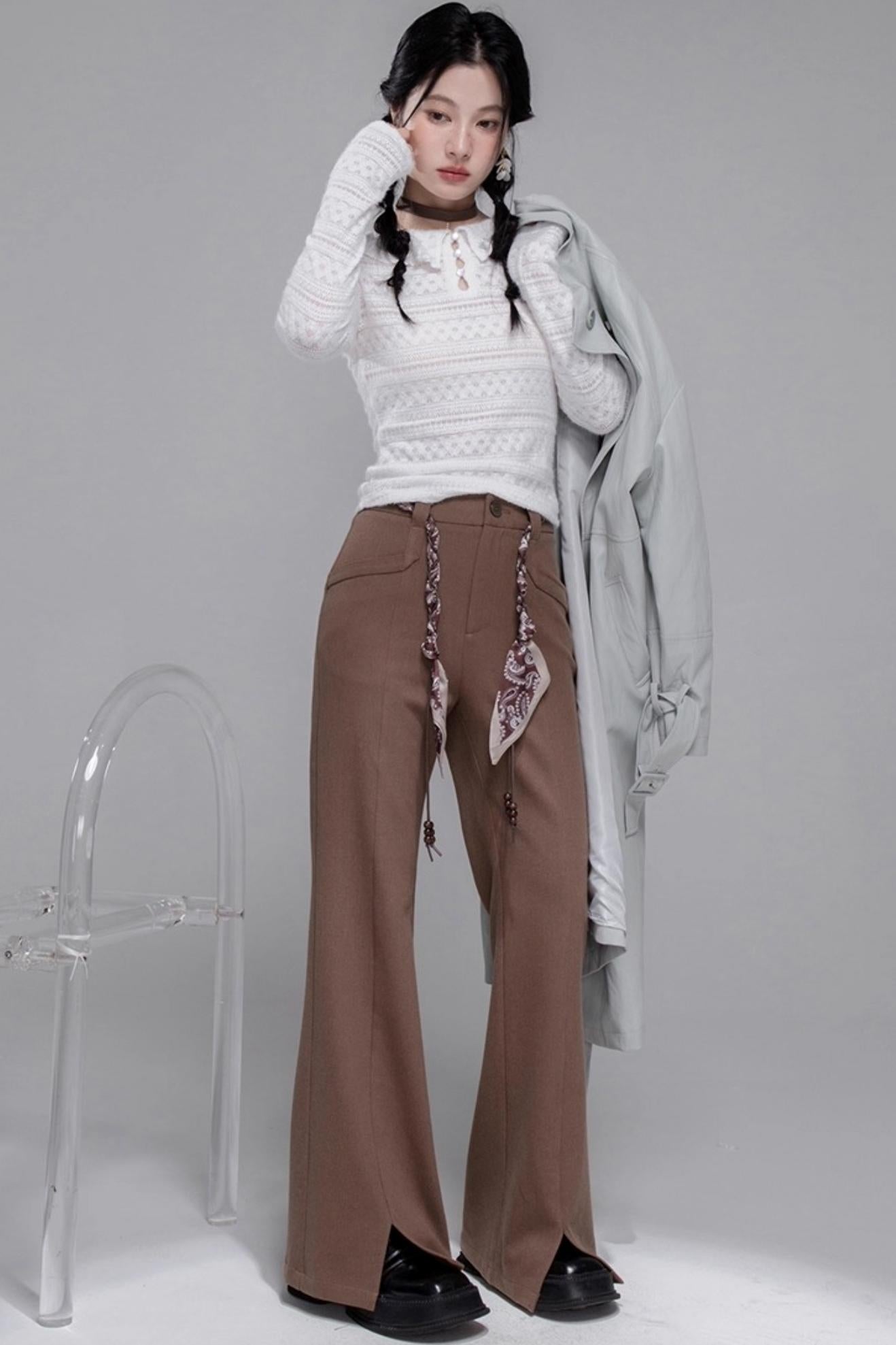 Silk Belted Bootcut Slacks