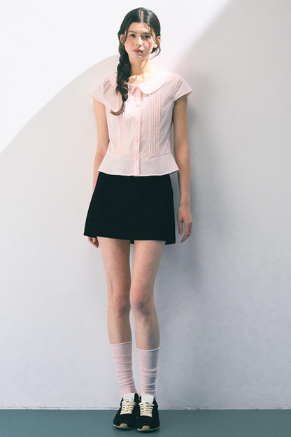 Navy Embroidered A-Line Skirt