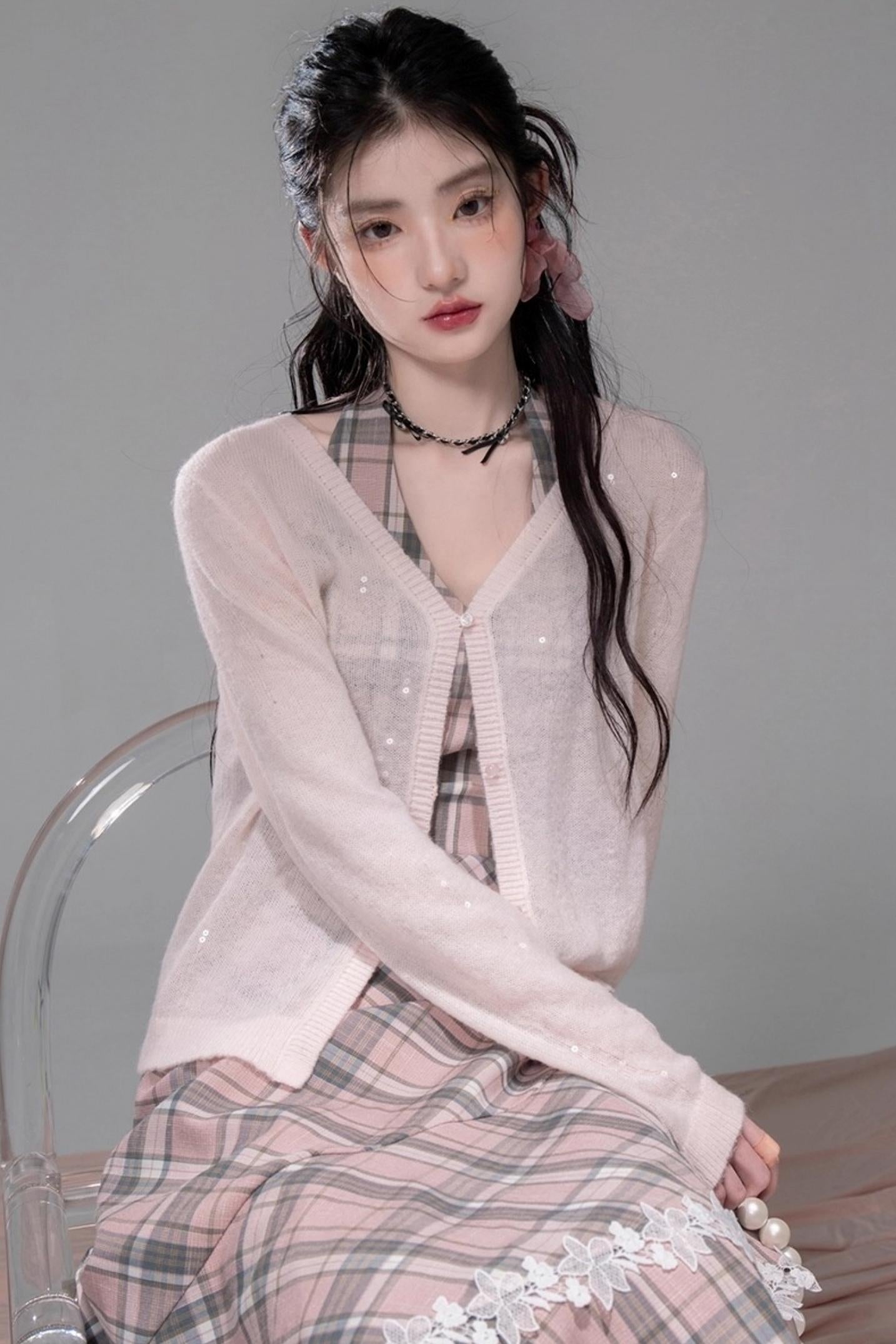 럭셔리 핑크 가디건