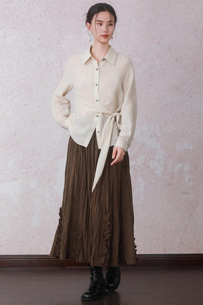 Apricot Color Strap Wrap Shirt