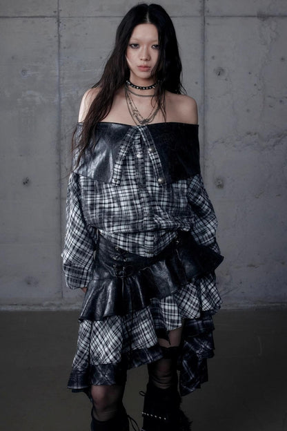 Dark Plaid Leather Top