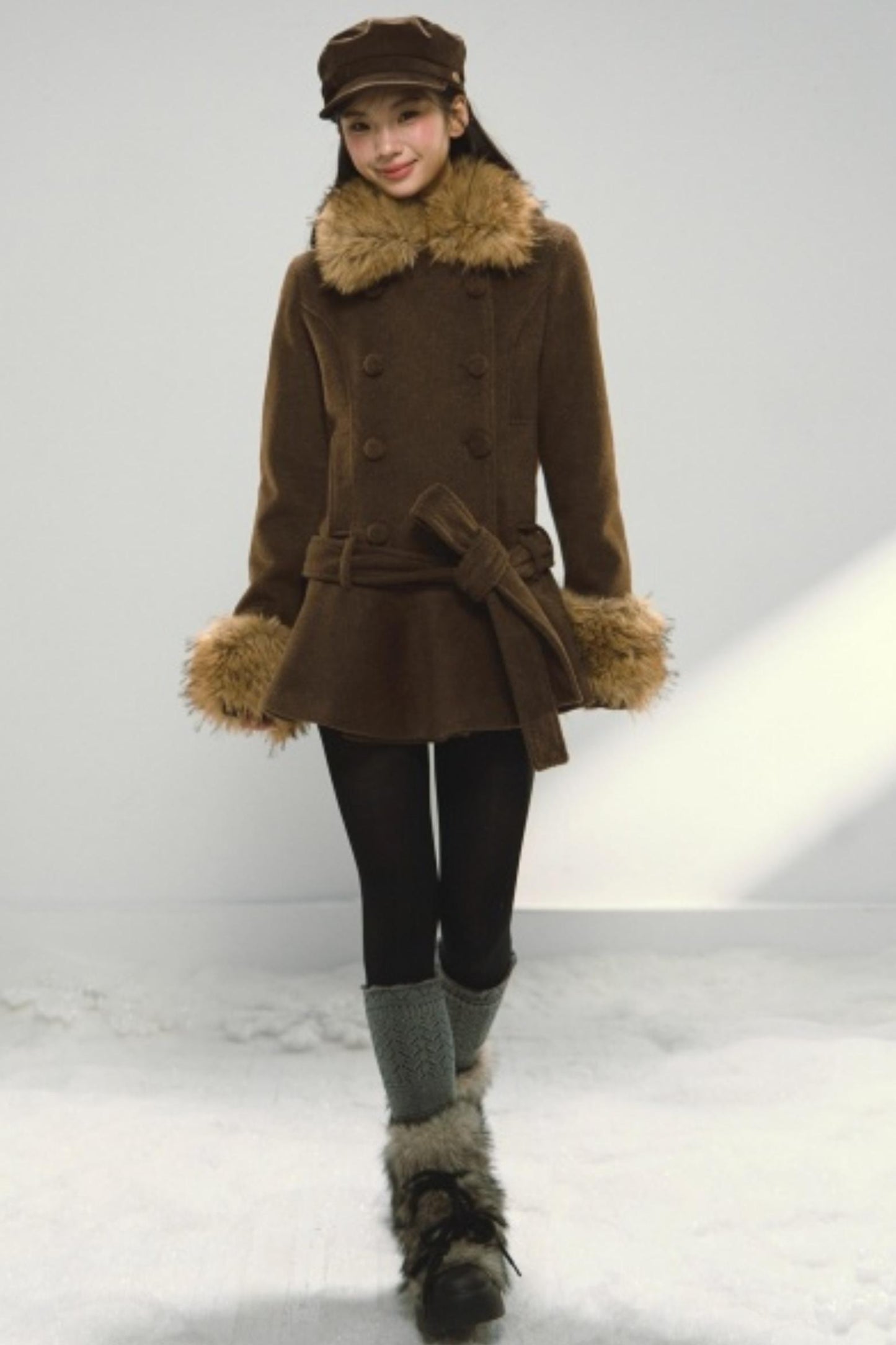 Khaki Ruffled Woolen Coat