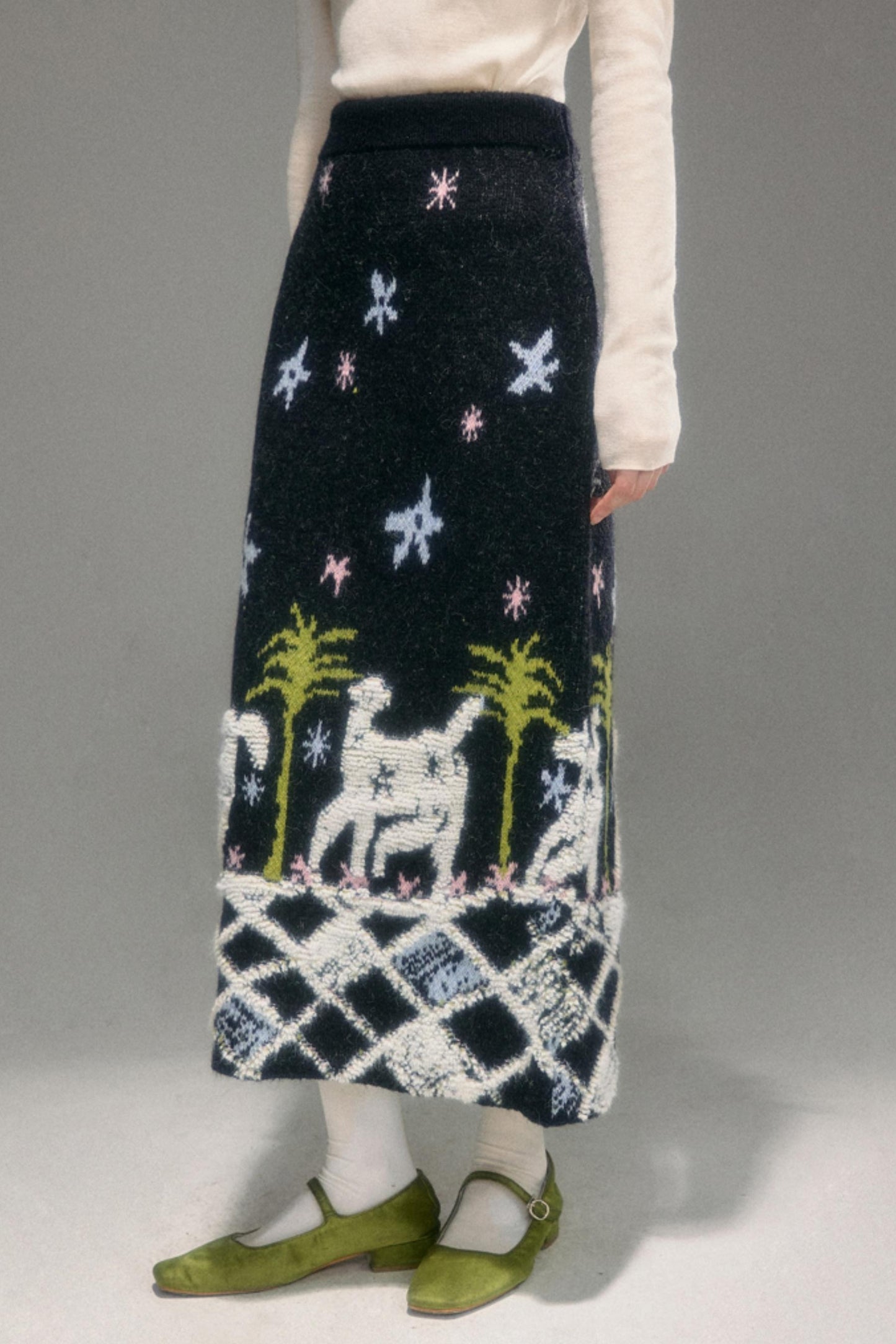 Animal Jacquard Wool Top & Skirt Set-Up