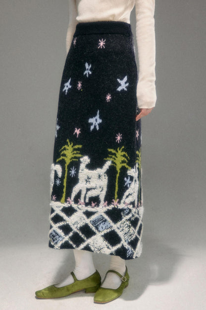 Animal Jacquard Wool Top & Skirt Set-Up