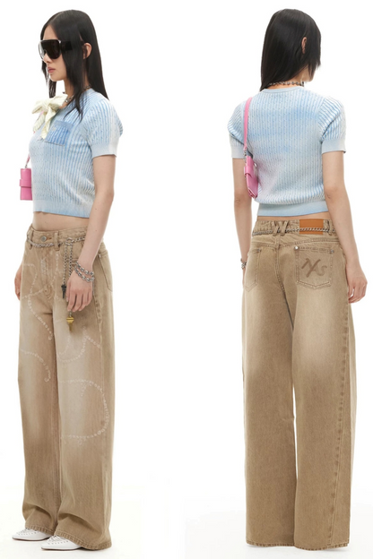 Color-Block Denim Crew Neck Top