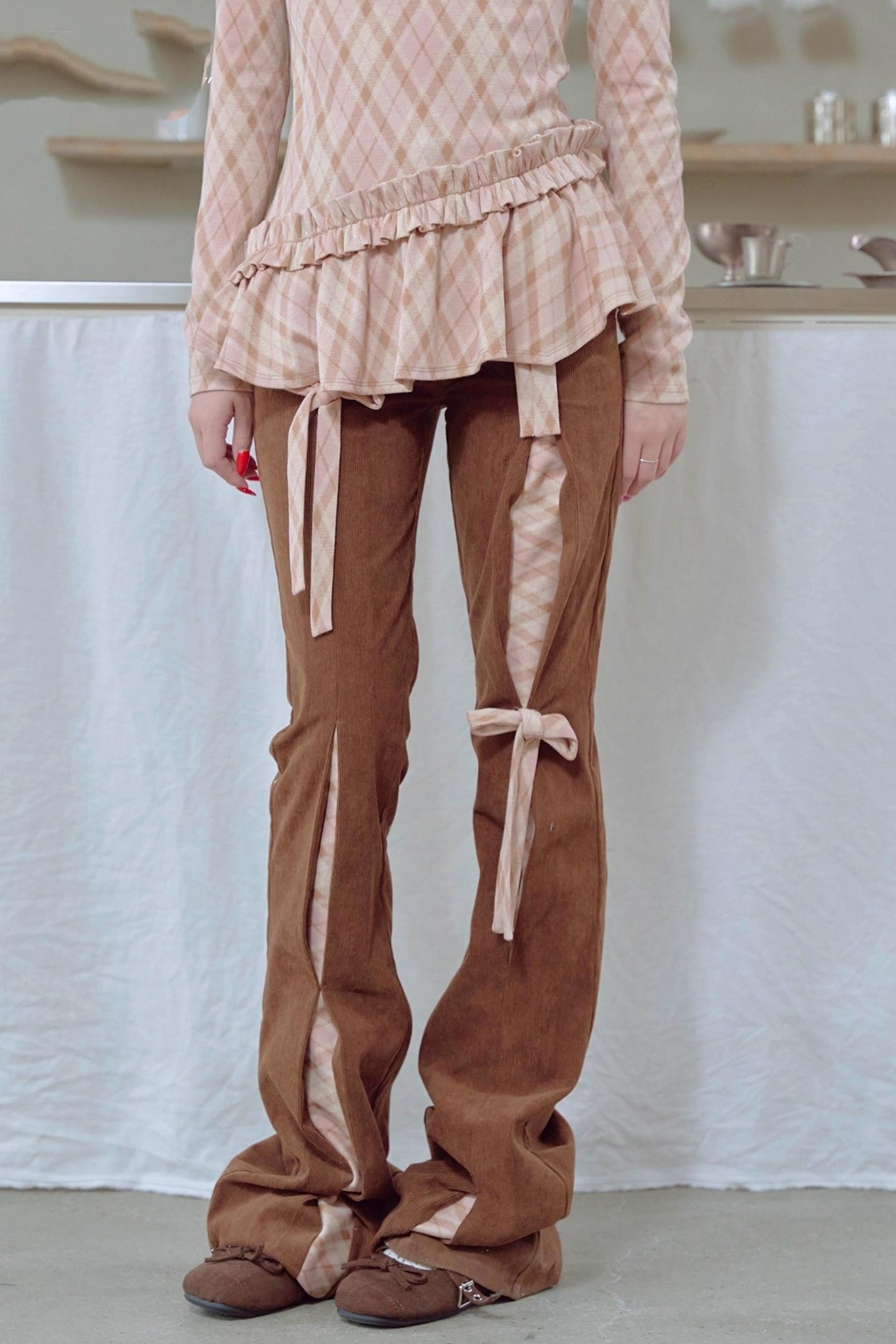 Corduroy Patchwork Flared Pants
