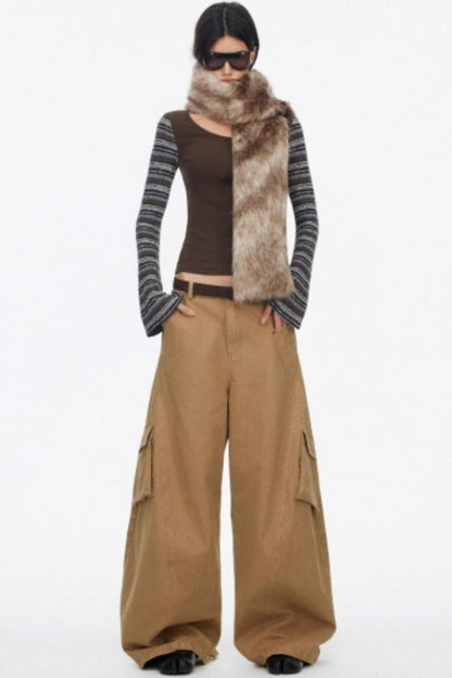 Distressed Wide-Leg Cargo Pants