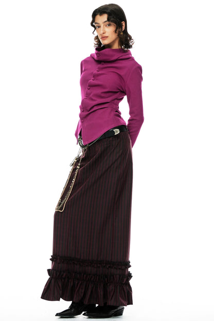 Fuchsia Tweed Trim Woolen Top